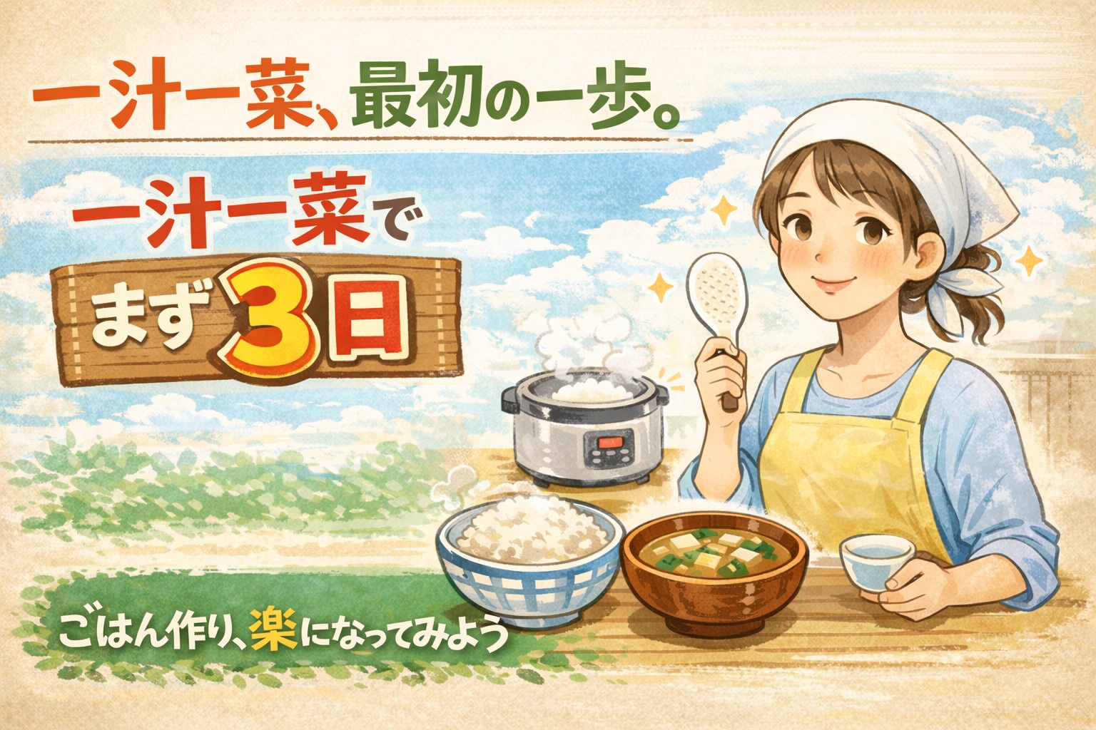 一汁一菜、最初の一歩。一汁一菜でまず3日。ごはん作り、楽になってみよう